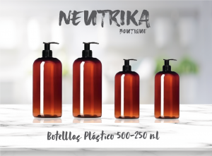 Botellas ambar con dosificador 250 y 500ml para hotel - 4 pzas.