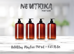 Botellas ambar con dosificador 250ml para hotel - 4 pzas.