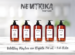 Botellas ambar con dosificador y etiqueta 250ml - 5 pzas.