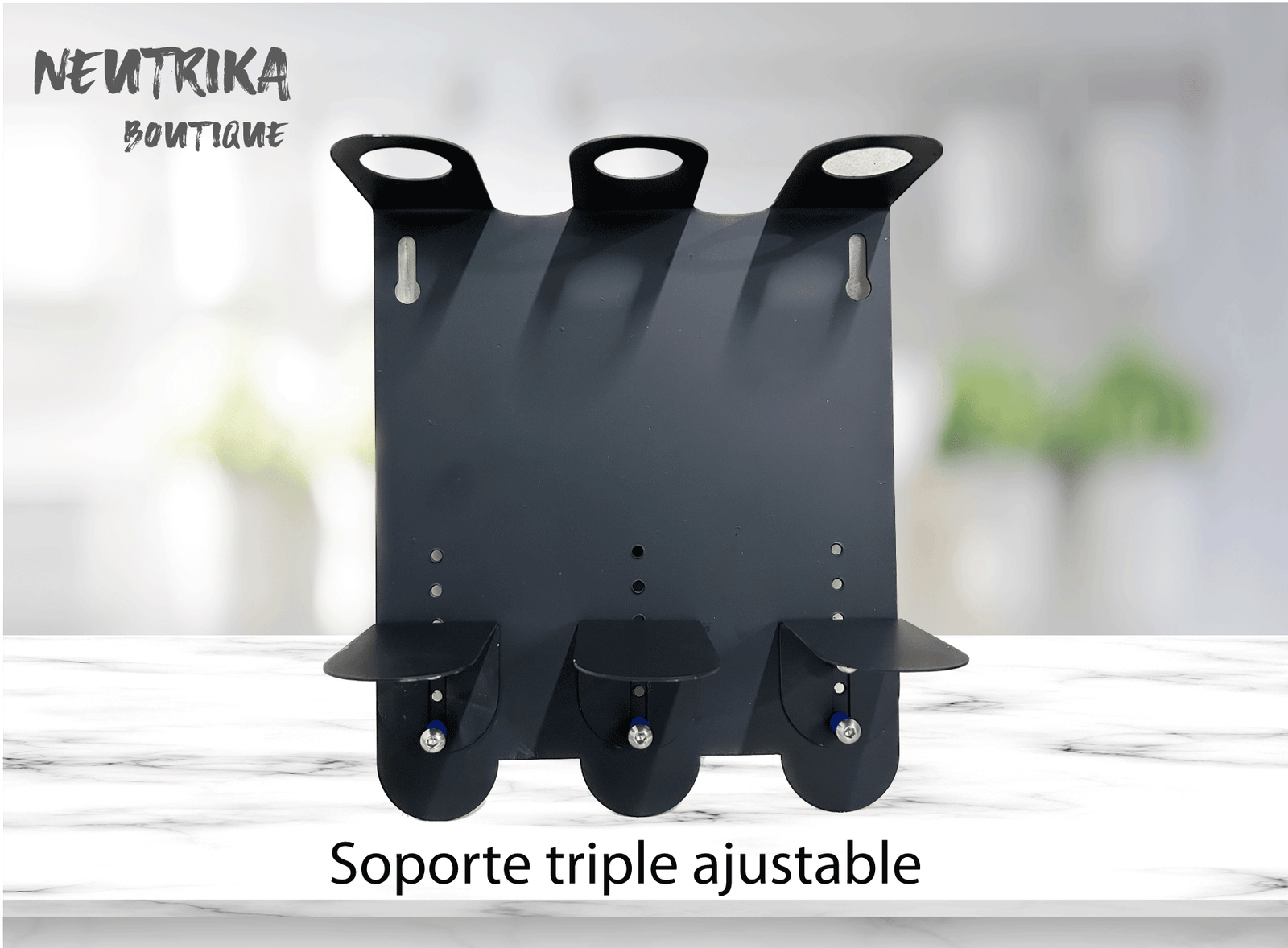 Soporte Triple para Botellas de 250 a 500 ml Negro | Dispensador de Amenidades para Baño de Hotel