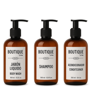 Kit Amenidades para Hotel 250 ml (3 Piezas) | Jabón Líquido Corporal, Shampoo y Acondicionador – Sin Parabenos y pH Balanceado