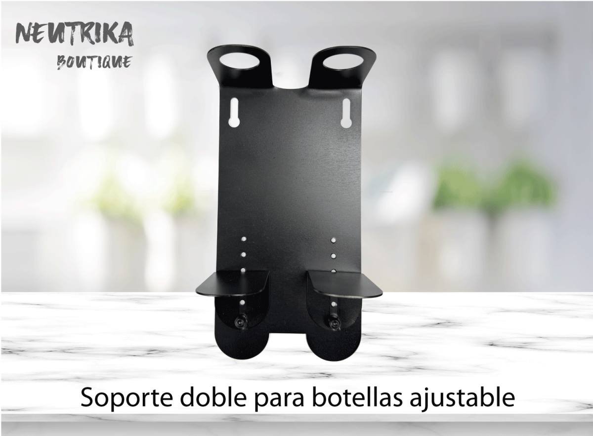 Soporte Doble Negro para Botellas de 250 a 500 ml | Dispensador de Pared para Shampoo y Jabón – 1 Pieza.